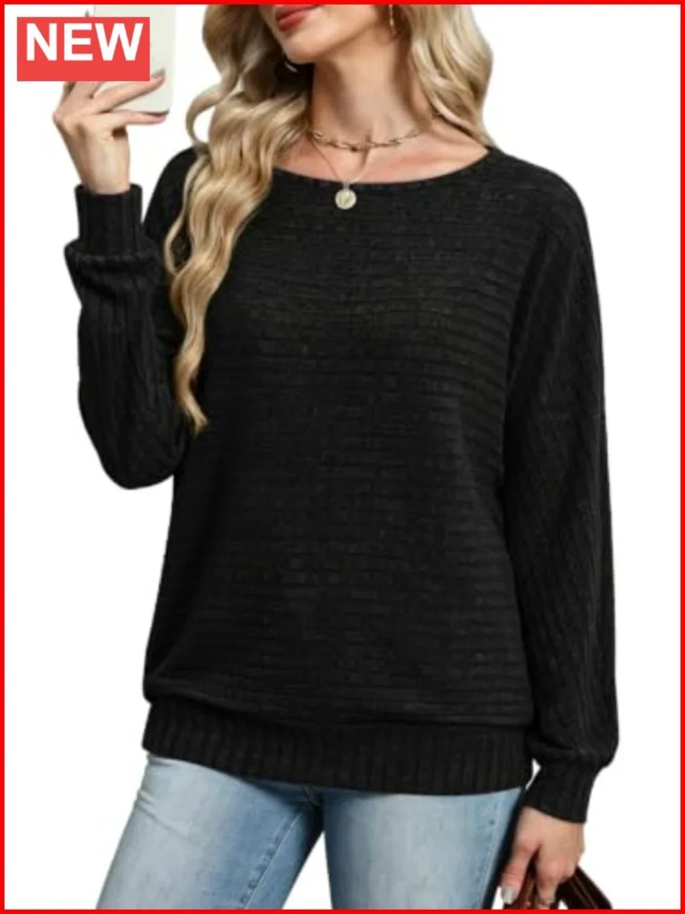 Sampeel Women's Long Sleeve Tunic Top Crewneck Batwing Oversized Sweater